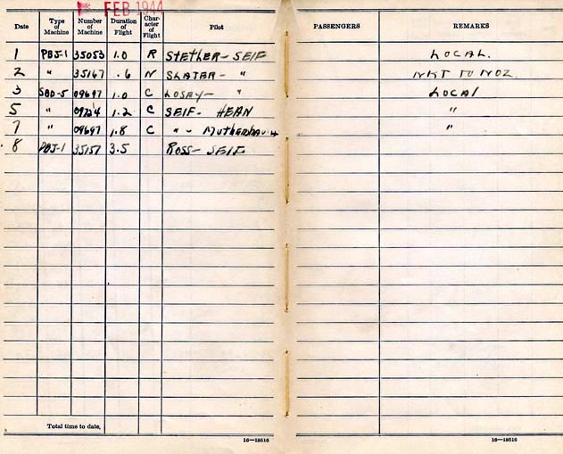 Log Book of 1stLt Robert S. Ligon: February 1944