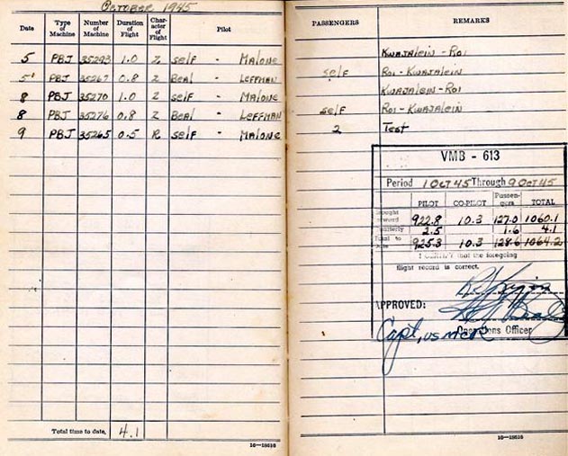 Log Book of 1stLt Robert S. Ligon: October 1945