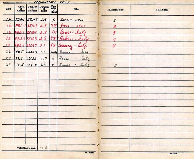 Log Book of 1stLt Robert S. Ligon: February 1944