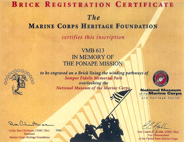 Memorial Brick Registration Certificate